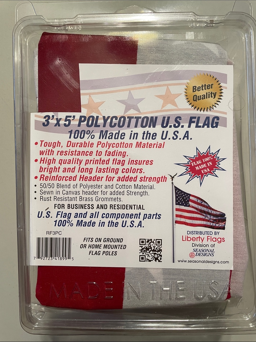 3' x 5' Polycotton U.S. Flag - Red, White, Blue New